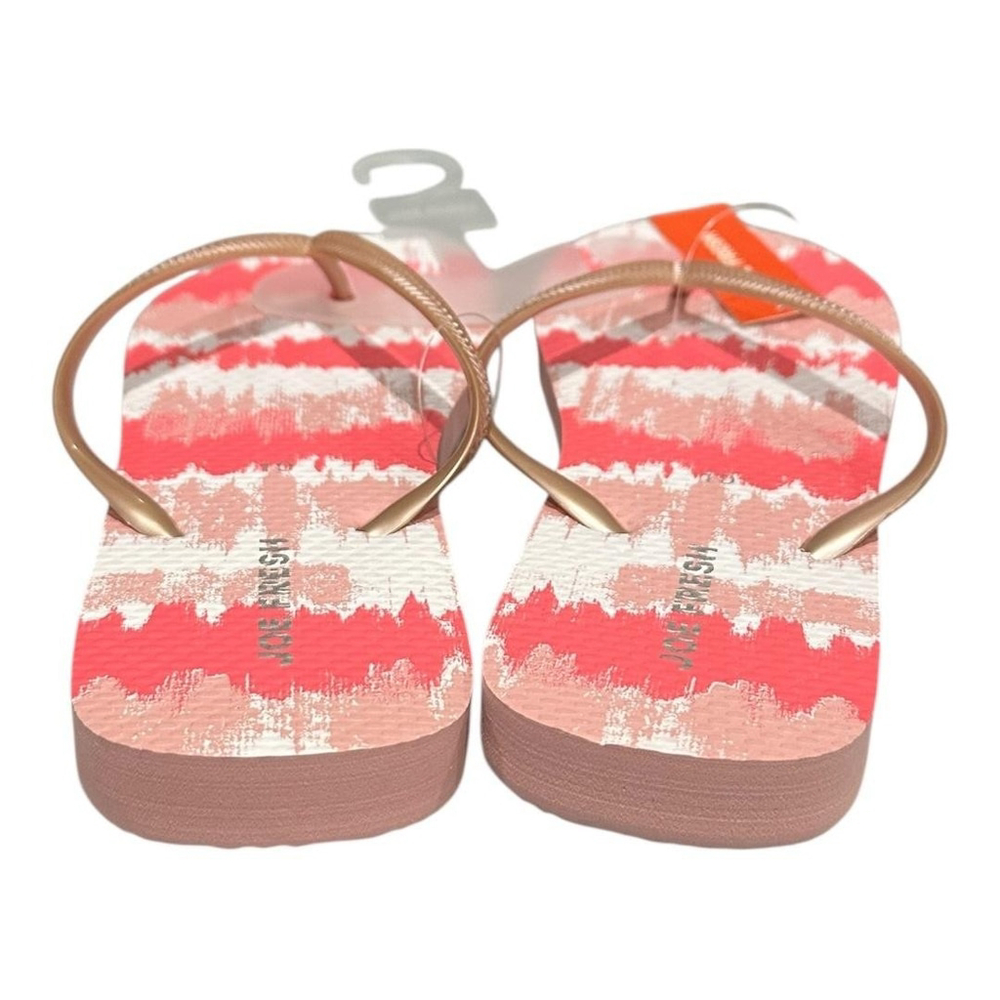 Joe Fresh Flip Flop Sandals Womens Size 10 Pink Stripe Gold Shoes Beach Casual - Picture 4 of 7